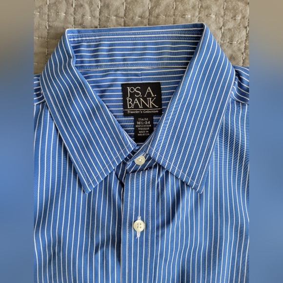 jos a bank Dress shirt long sleeve 16.5 34 Blue Striped - Picture 1 of 3